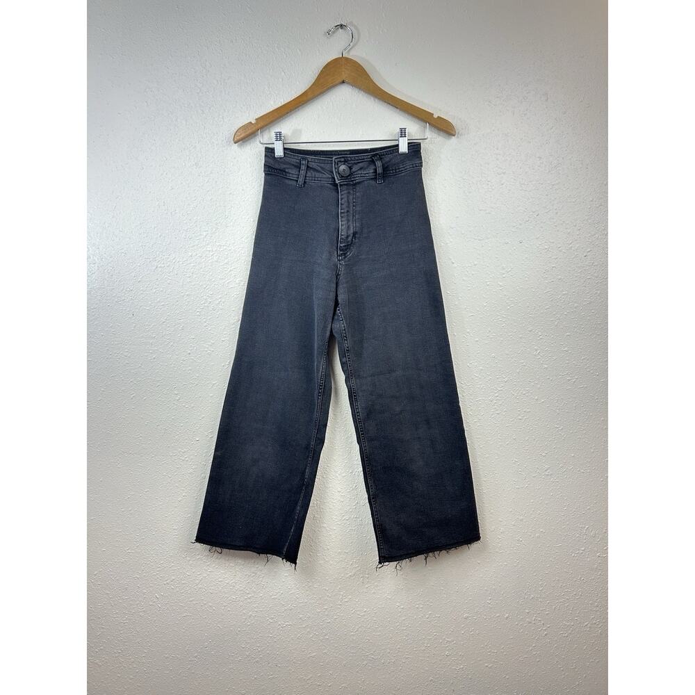 Zara Baggy Jeans Girls 11-12 Black Wide Leg Barrel Raw Hem Adjustable Waist